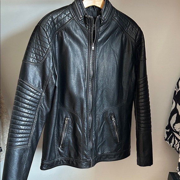 Men's Black (faux) Leather Bomber Jacket - Picture 1 of 5